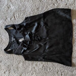 NWT White House Black Market Silk Black Ruffle Trim Tank Size Medium